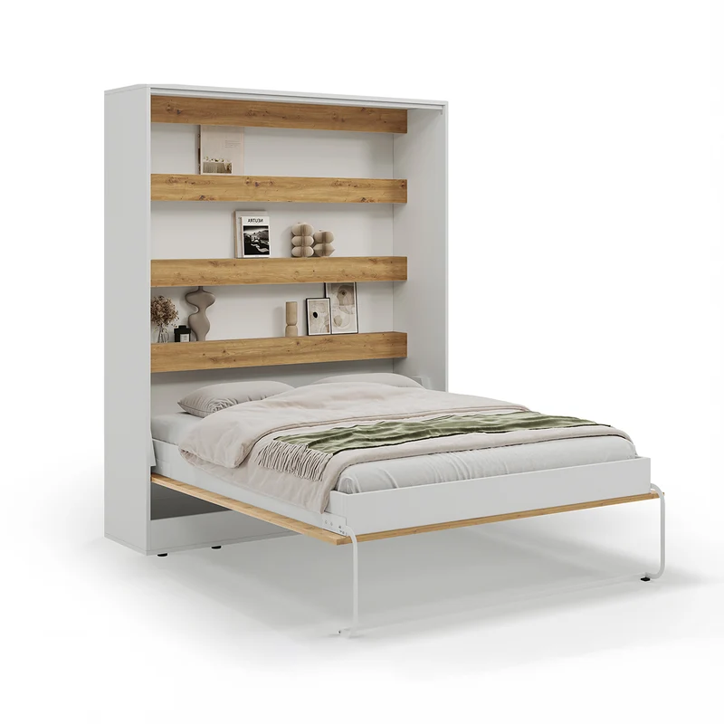 Lit escamotable 160x200 vertical sommier inclus Devon Blanc et Bois