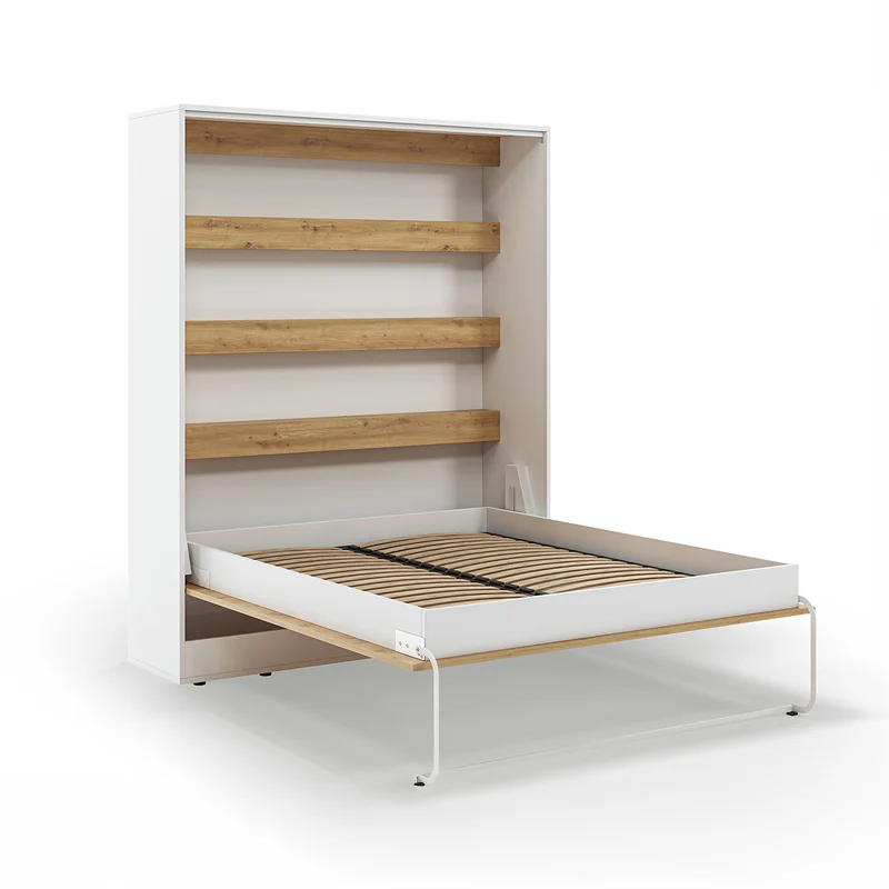 Lit escamotable 160x200 vertical sommier inclus Devon Blanc et Bois
