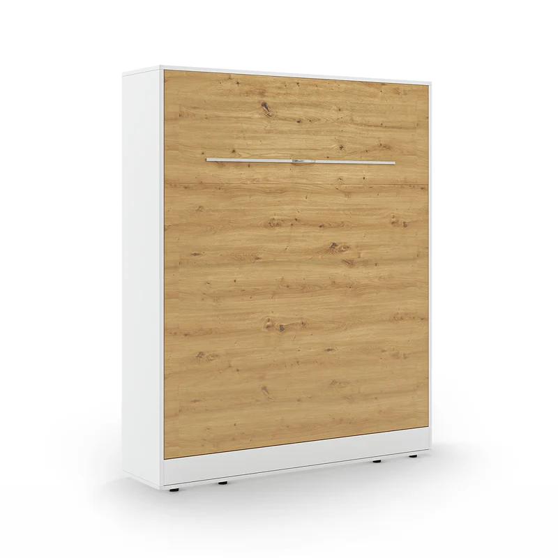 Lit escamotable 160x200 vertical sommier inclus Devon Blanc et Bois