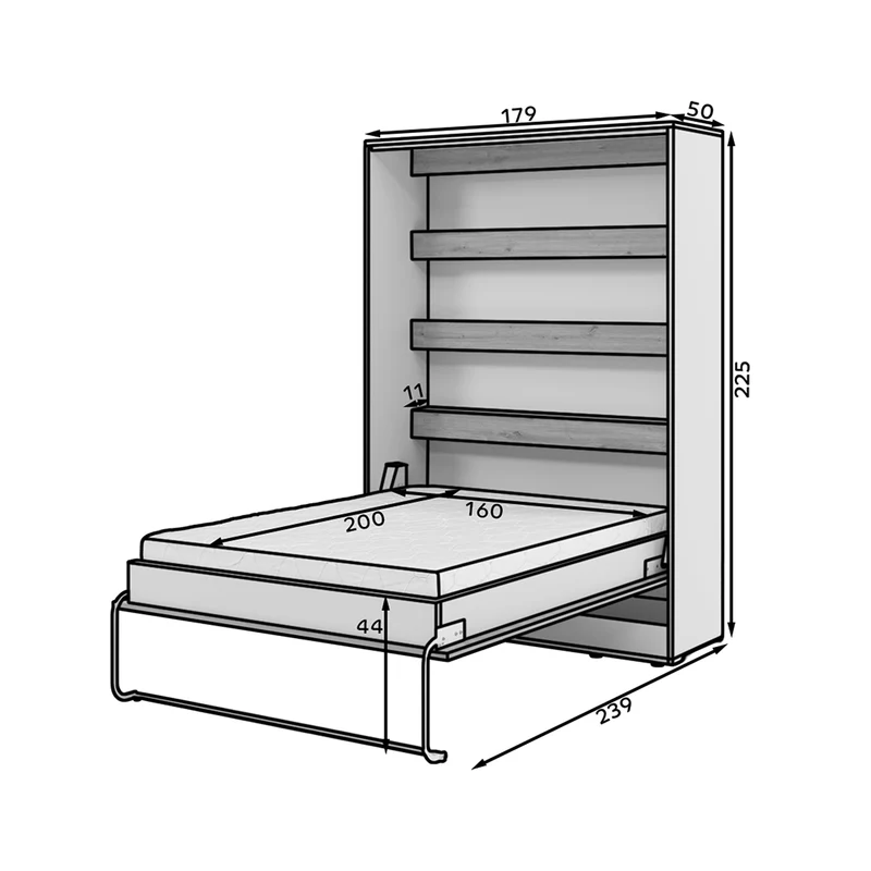 Lit escamotable 160x200 vertical sommier inclus Devon Blanc et Bois
