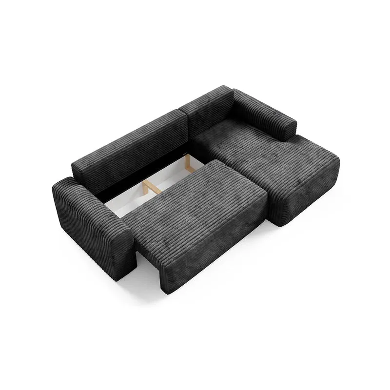 Canapé d'angle droit convertible 3 places avec coffre Romeo Noir