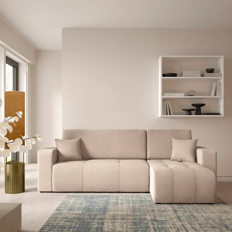 Canapé d'angle réversible convertible 3 places avec coffre Vasco Beige