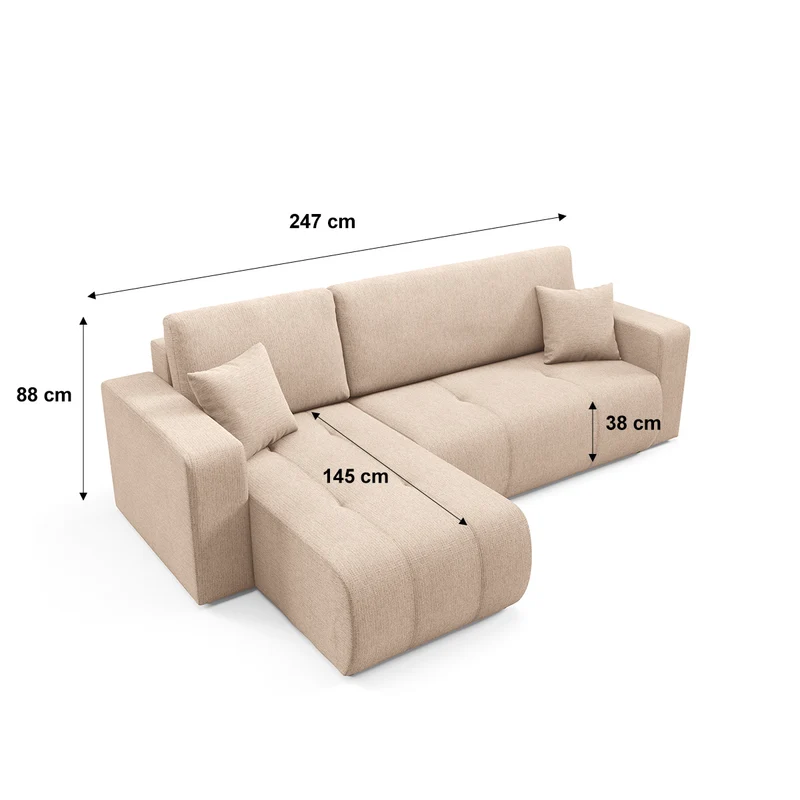 Canapé d'angle réversible convertible 3 places avec coffre Vasco Beige