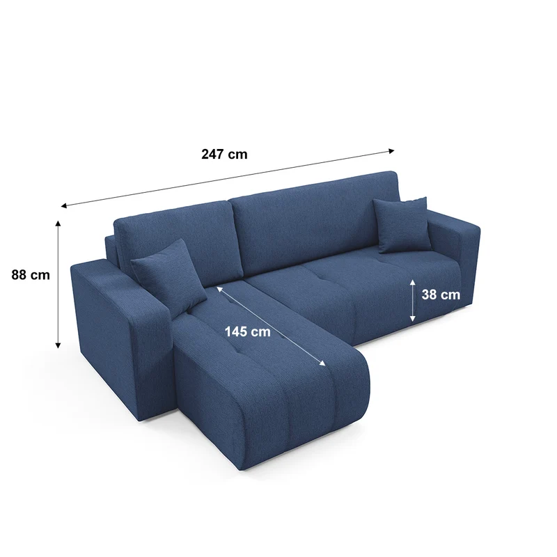 Canapé d'angle réversible convertible 3 places avec coffre Vasco Bleu