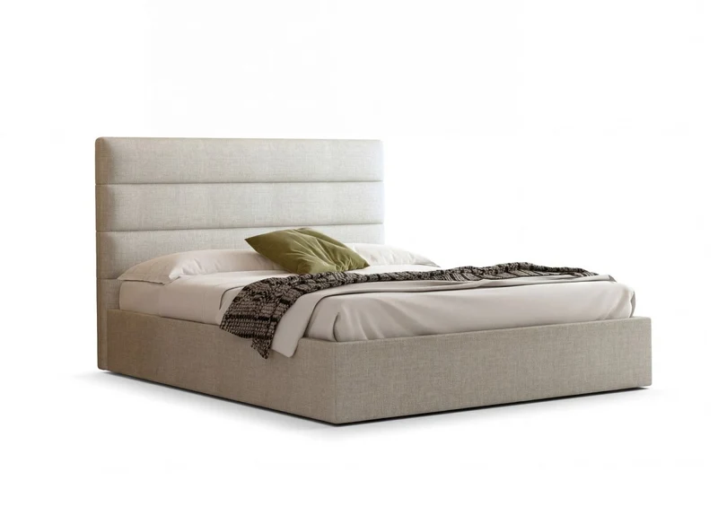 Lit coffre en tissu lin beige 160 x 200 cm SHANNA