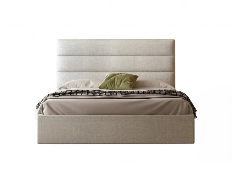 Lit coffre en tissu lin beige 180 x 200 cm SHANNA