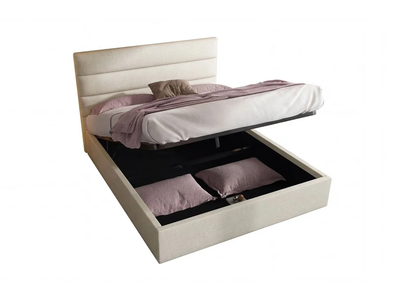 Lit coffre en tissu lin beige 140 x 190 cm SHANNA