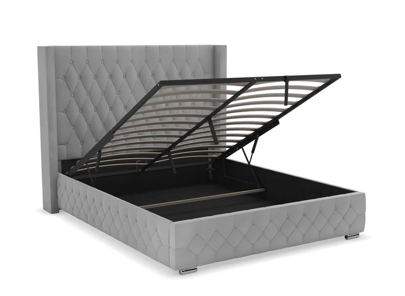 Lit coffre en velours gris 140X190 cm PERLA