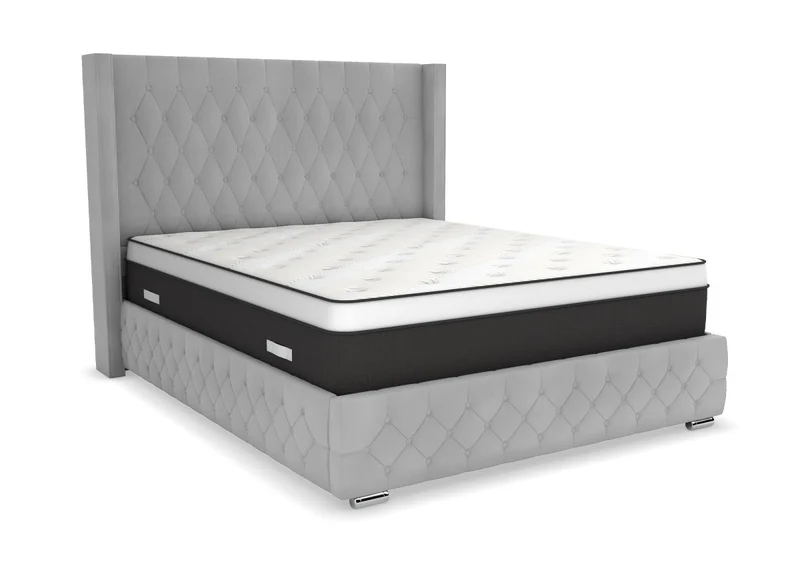 Lit coffre en velours gris 140X190 cm PERLA