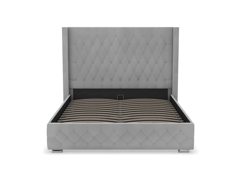 Lit coffre en velours gris 140X190 cm PERLA