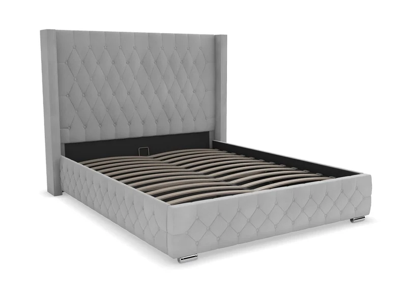 Lit coffre en velours gris 180X200 cm PERLA