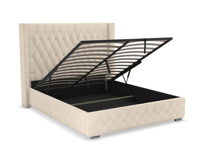 Lit coffre en velours beige 140X190 cm PERLA