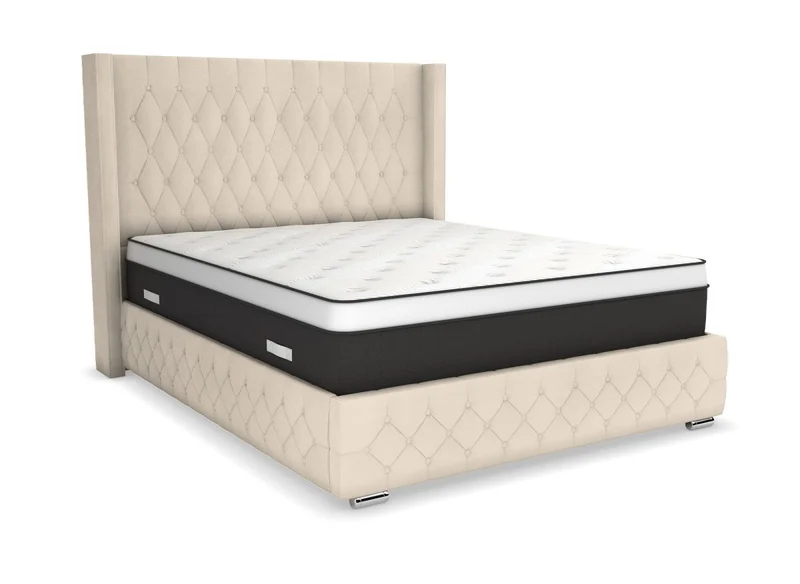 Lit coffre en velours beige 140X190 cm PERLA