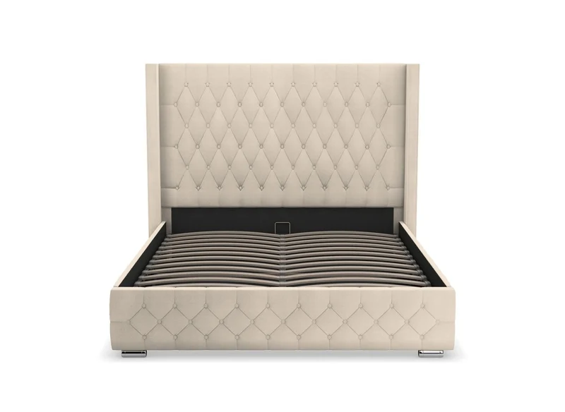 Lit coffre en velours beige 140X190 cm PERLA