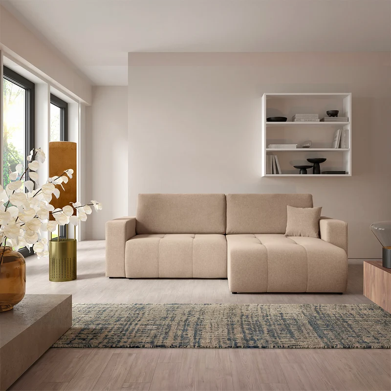 Canapé d'angle réversible convertible 3 places avec coffre Giulia Beige