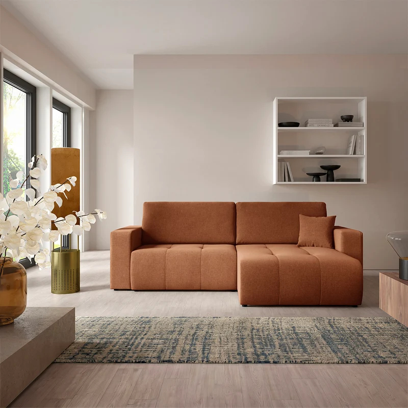 Canapé d'angle réversible convertible 3 places avec coffre Giulia Terracotta