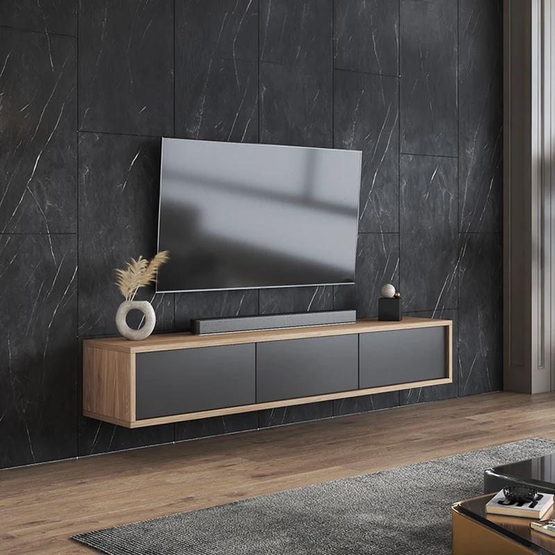Meuble TV mural 3 portes 180 cm Idra Bois et Gris