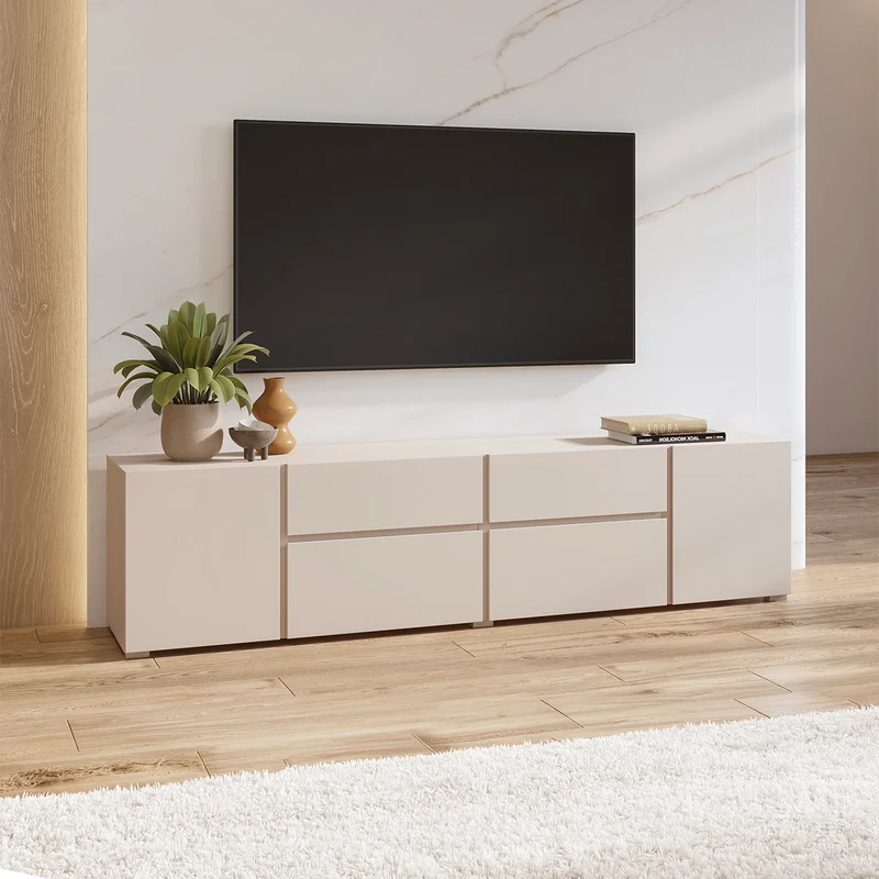 Meuble TV 4 portes 2 tiroirs 195 cm Maxis Cachemire