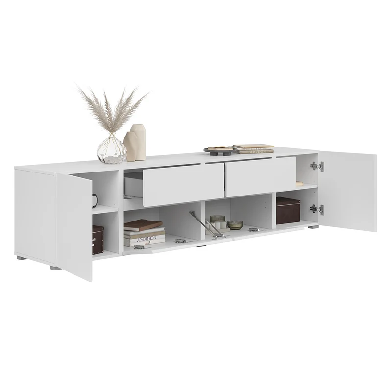 Meuble TV 4 portes 2 tiroirs 195 cm Maxis Blanc