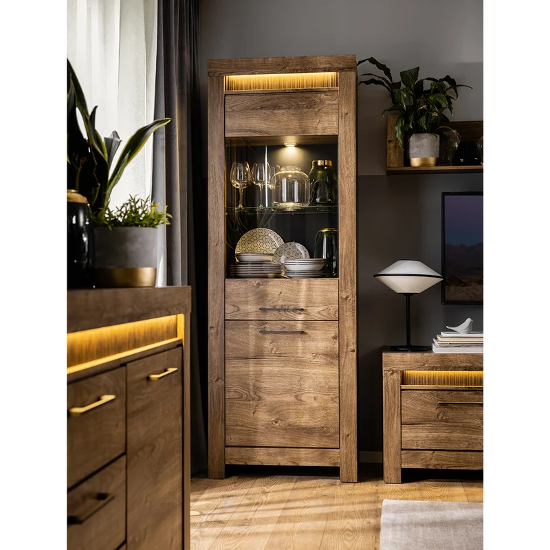 Vitrine 2 portes LED inclus Amaury Bois