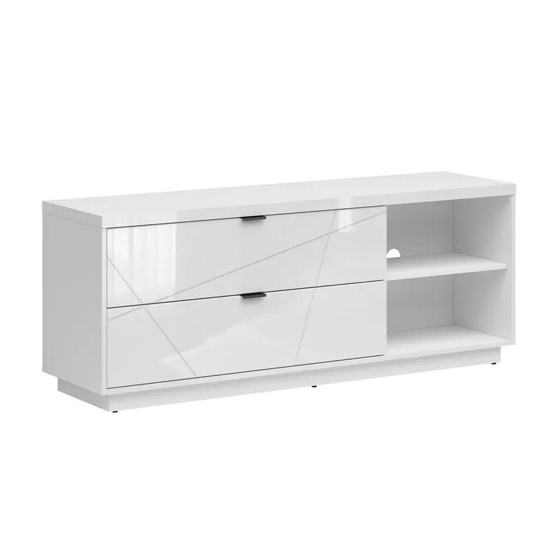 Meuble TV 2 tiroirs 2 niches 156 cm Sven Blanc