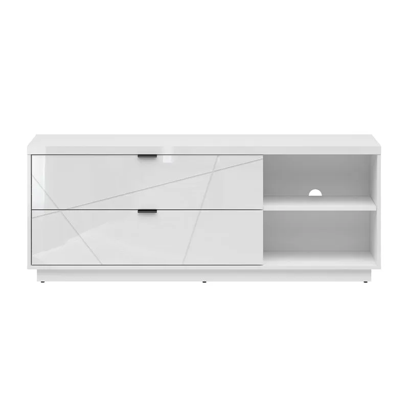 Meuble TV 2 tiroirs 2 niches 156 cm Sven Blanc