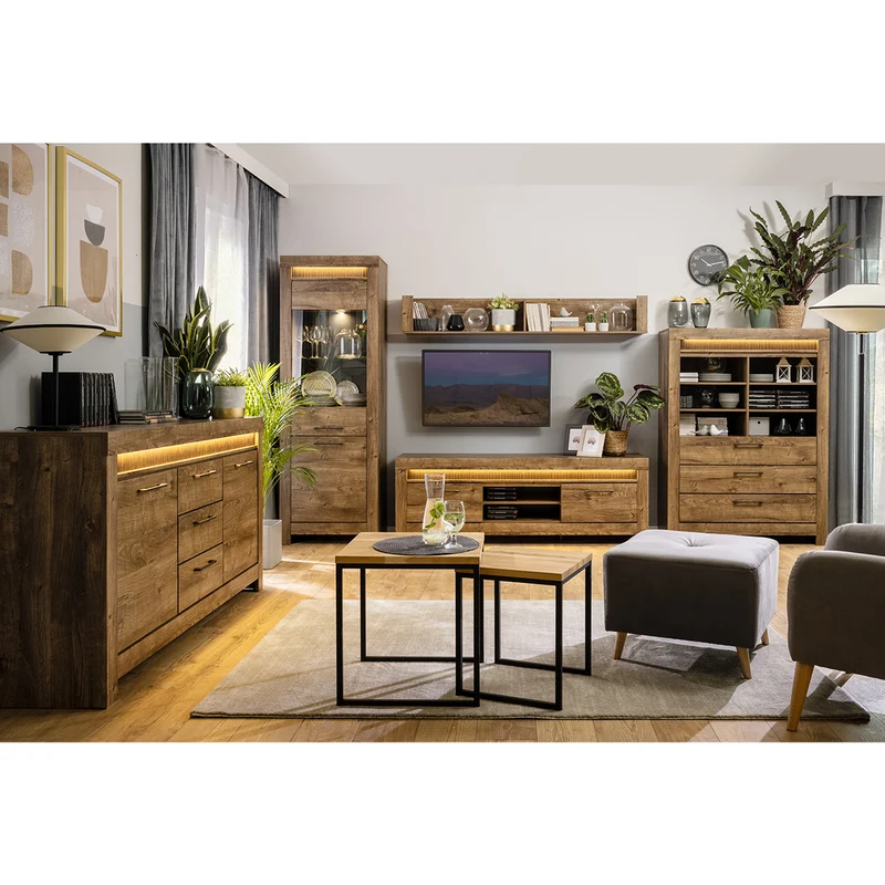 Buffet 2 portes 3 tiroirs LED inclus Amaury Bois