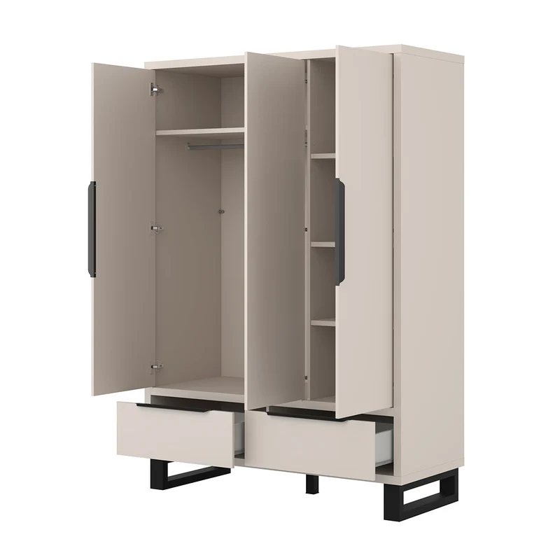 Armoire 3 portes 2 tiroirs Eden Cachemire et Noir