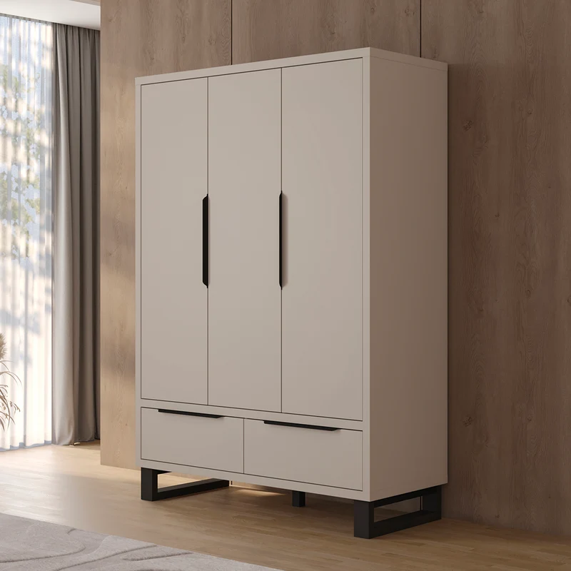 Armoire 3 portes 2 tiroirs Eden Cachemire et Noir