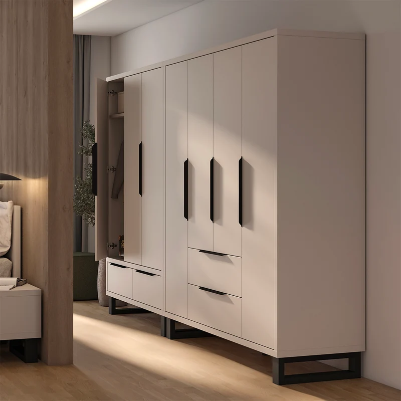 Armoire 3 portes 2 tiroirs Eden Cachemire et Noir