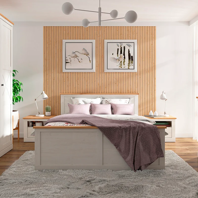 Lit coffre 180x200 sommier inclus Victoria Blanc et Bois