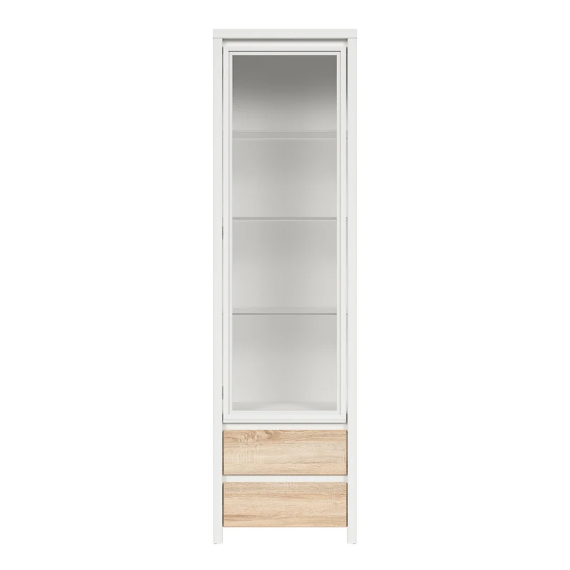 Vitrine 1 porte 2 tiroirs Soren Blanc et Bois