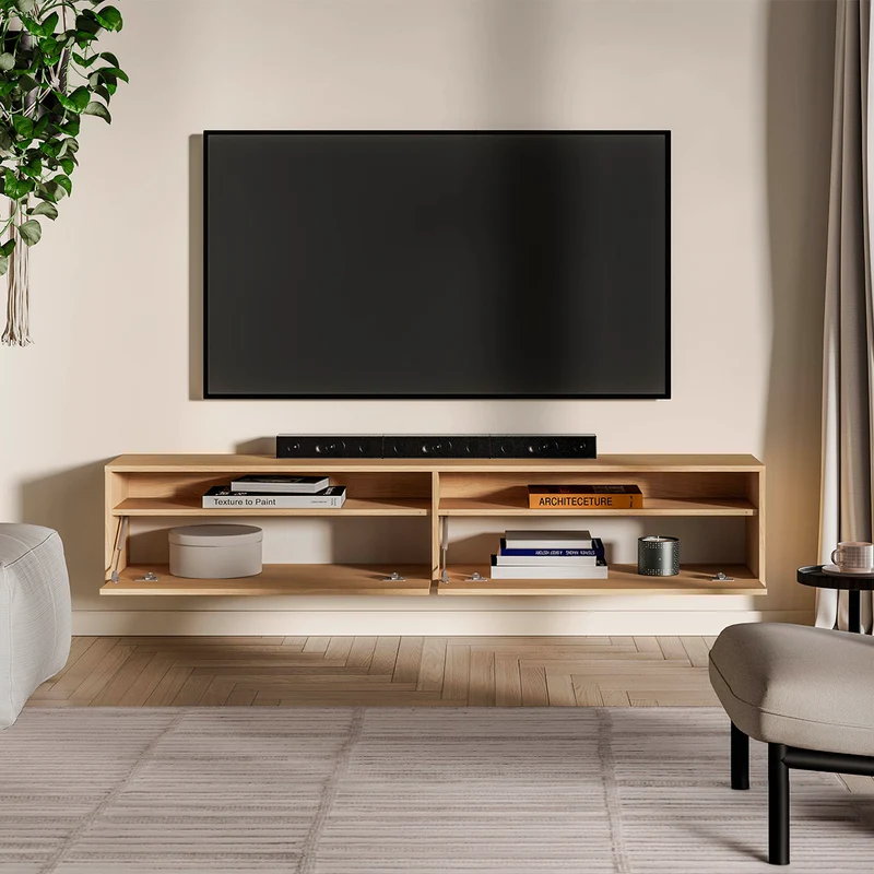 Meuble TV mural 2 portes 180 cm Nila Bois