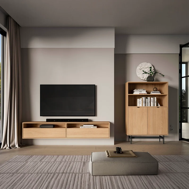 Meuble TV mural 2 portes 180 cm Nila Bois