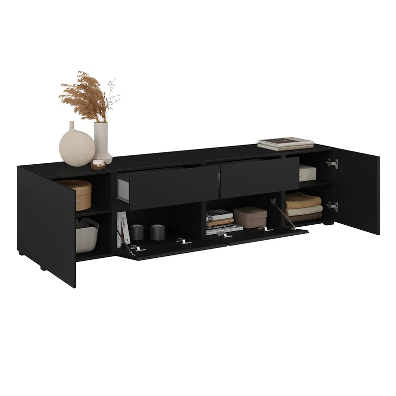Meuble TV 4 portes 2 tiroirs 195 cm Maxis Noir