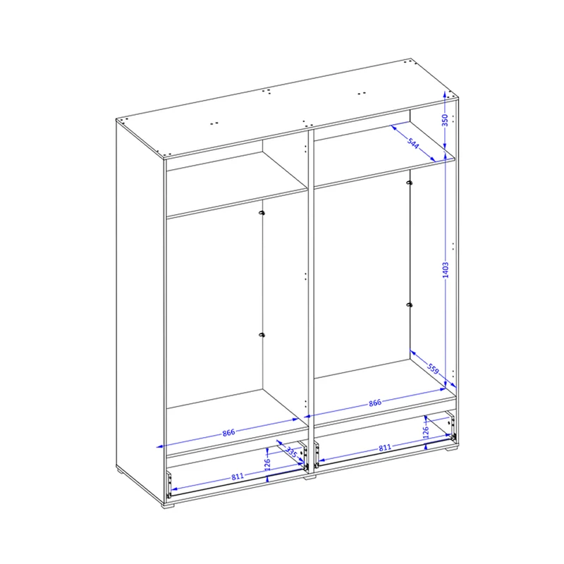 Armoire 4 portes 2 tiroirs Lilia Bois