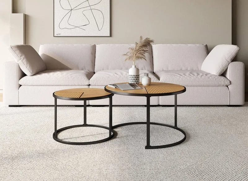 Lot de 2 tables basses gigognes rondes effet rotin JOTA