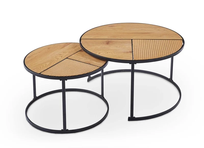 Lot de 2 tables basses gigognes rondes effet rotin JOTA
