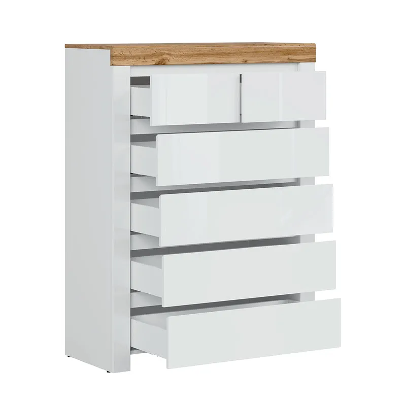 Commode 6 tiroirs Hella Blanc et Bois