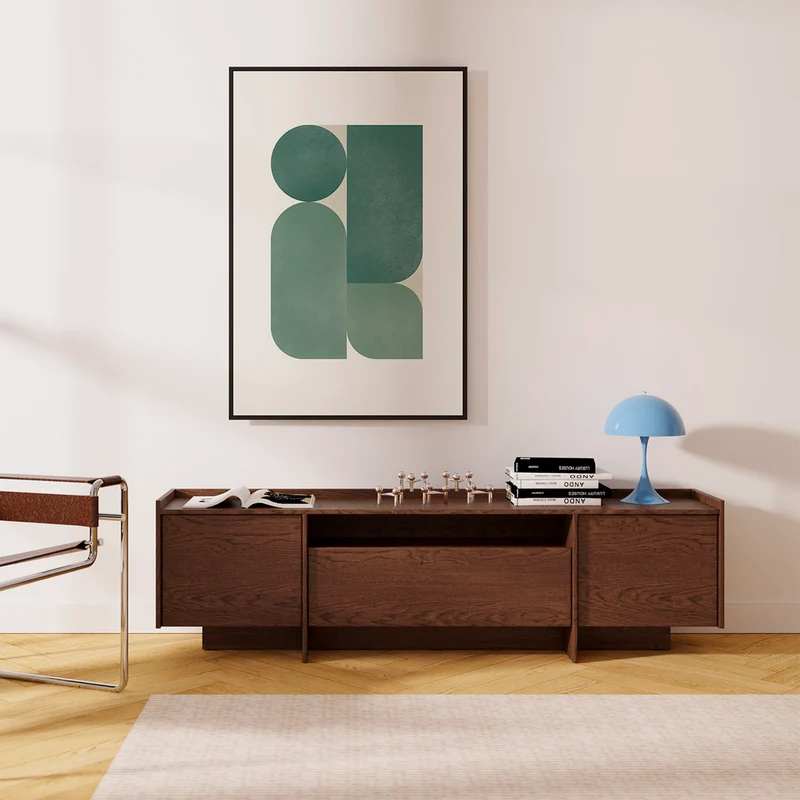 Meuble TV 3 portes 200 cm Japandi Bois foncé