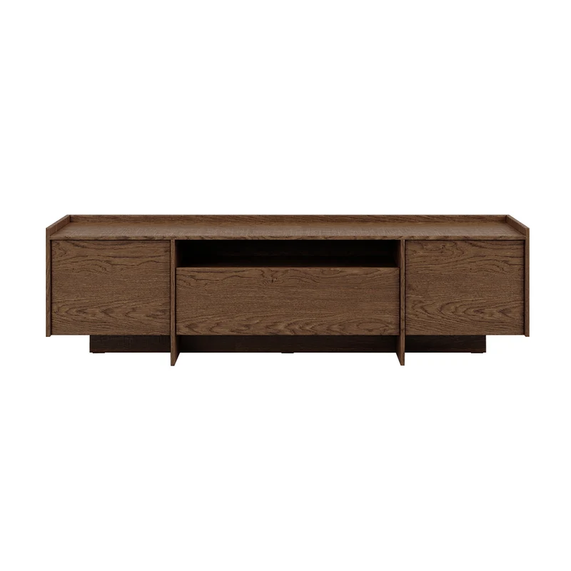 Meuble TV 3 portes 200 cm Japandi Bois foncé