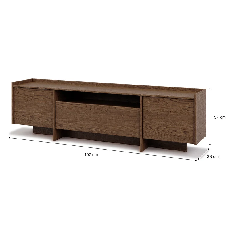 Meuble TV 3 portes 200 cm Japandi Bois foncé