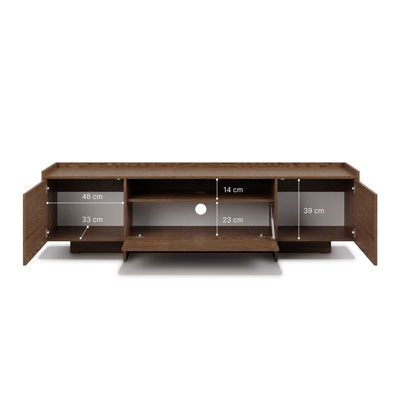 Meuble TV 3 portes 200 cm Japandi Bois foncé