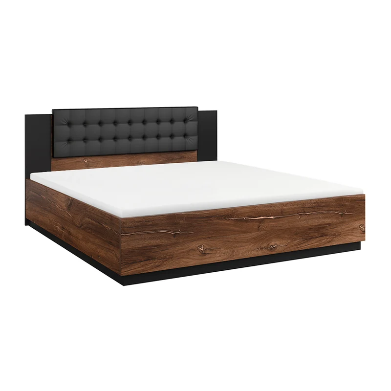 Lit coffre 140x200 sommier inclus Alec Bois foncé et Noir