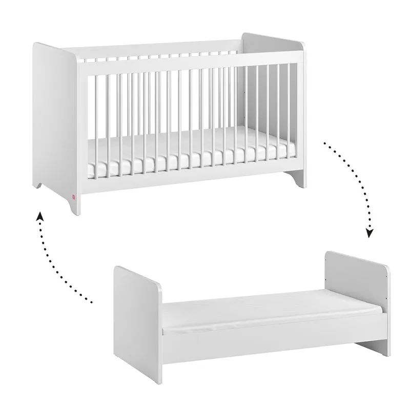 Lit évolutif 70x140 et commode 3 tiroirs Vox Ova Blanc