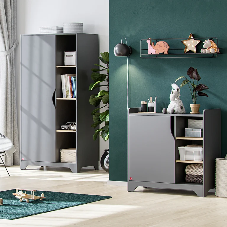 Commode à langer et Armoire 1 porte Vox Leaf Gris et bois