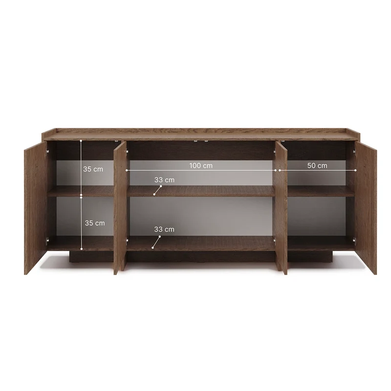 Buffet 4 portes Japandi Bois foncé
