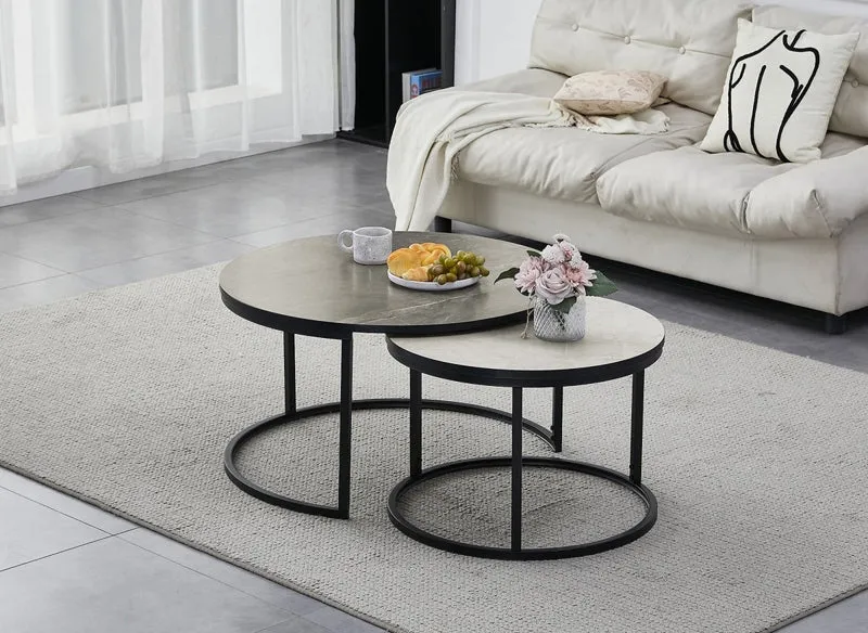 Lot de 2 tables basses rondes gigognes effet marbre DORINE