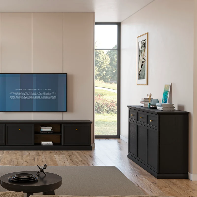 Buffet 3 portes 3 tiroirs Toja Bois anthracite