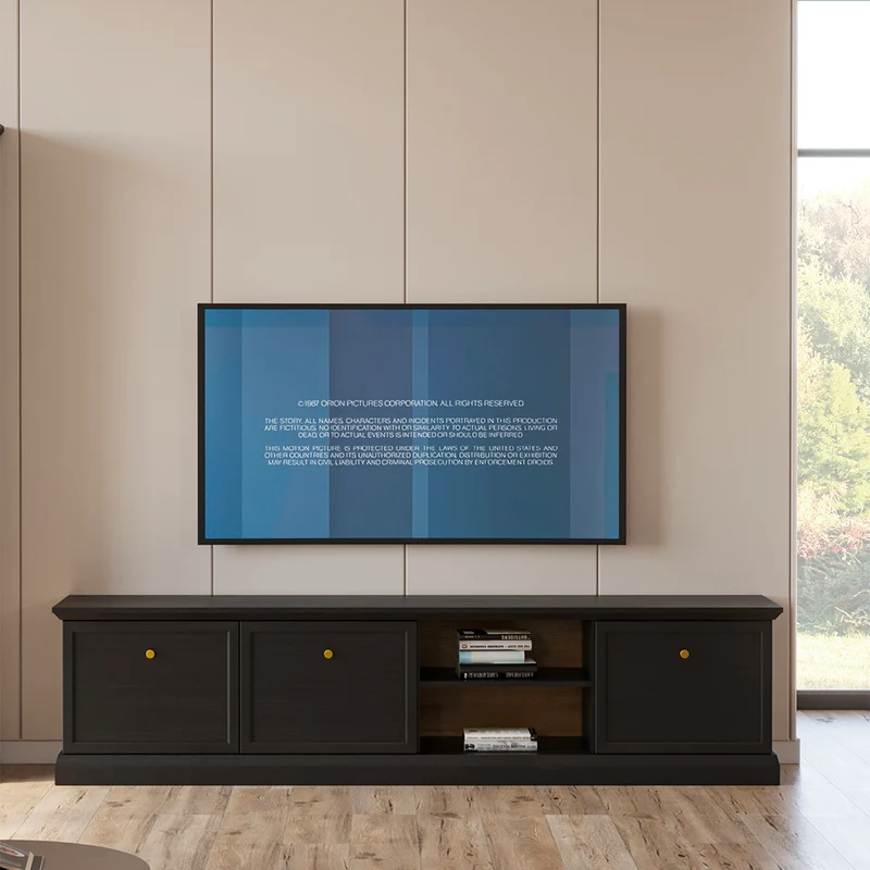 Meuble TV 3 portes 206 cm Toja Bois anthracite